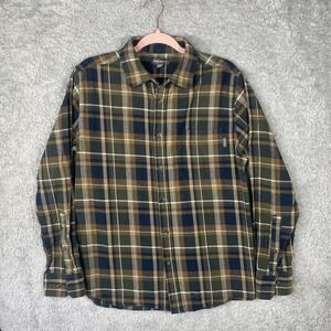 Eddie Bauer Men's Medium Bristol Patina Olive Plaid Button Up Flannel Shirt